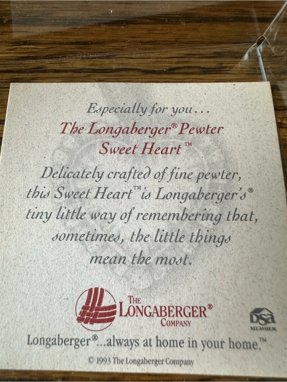 Longaberger Pewter Sweet Heart Basket Ornament - vintage